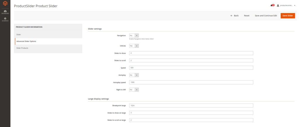 advanced silder options in Recommended Products Extension for Magento 2