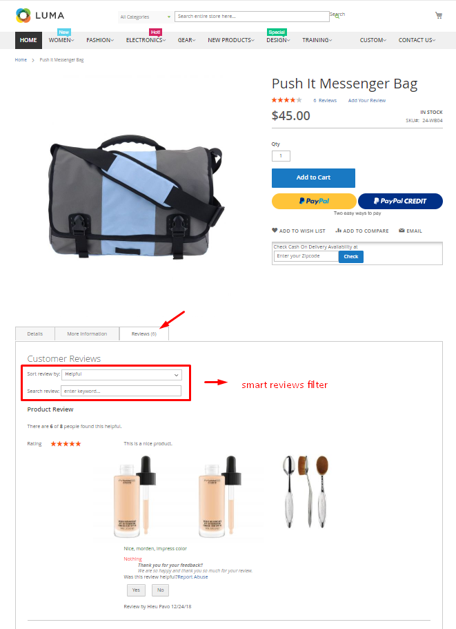 Filter reviews on the frontend with advanced magento 2 product reviews extension