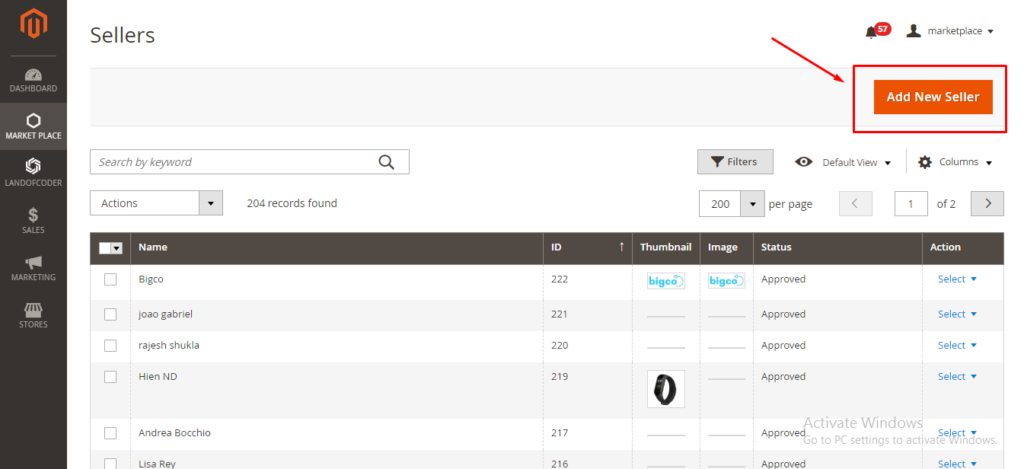 Seller tab in magento 2 marketplace backend