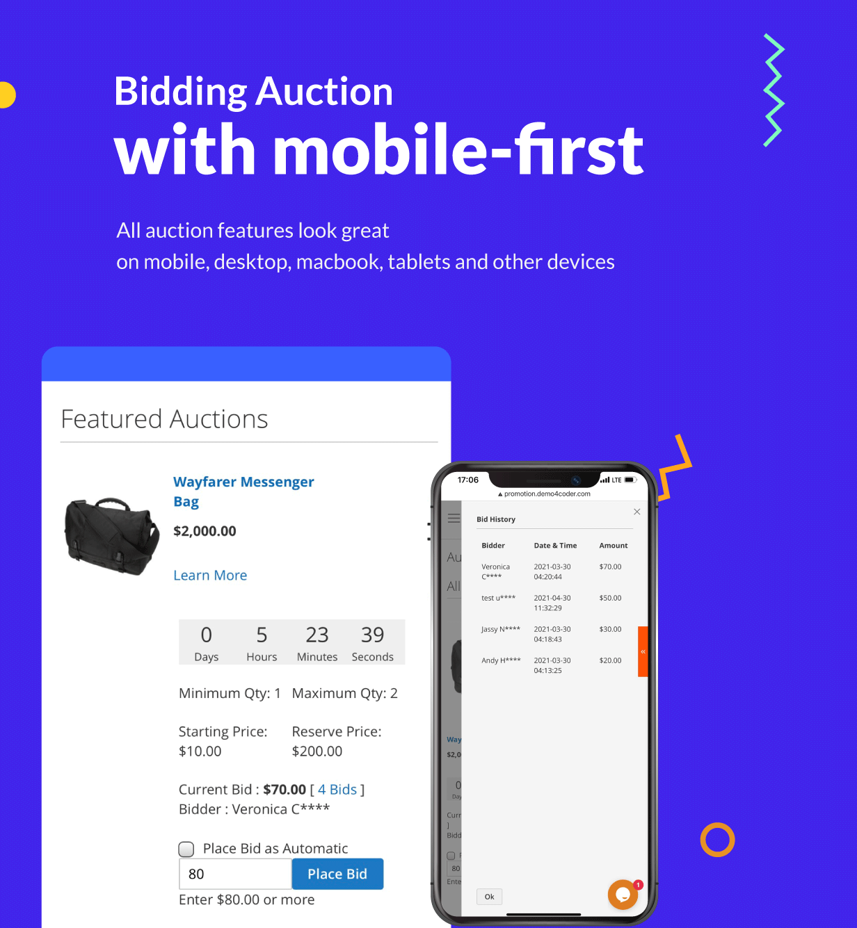 Magento 2 Auction mobile display